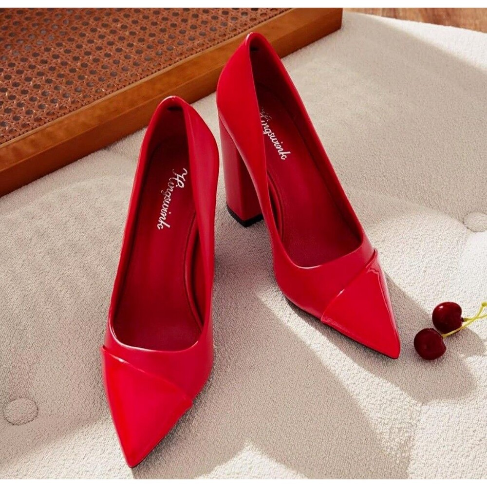 Hingswink Women's Red Patent Pointed Toe Slip On Pumps US 9 EU 40.5 UK 7
